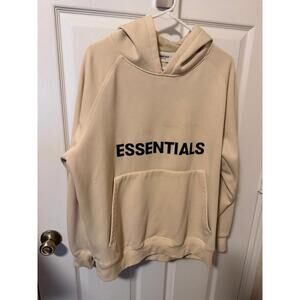 Fear of God Essentials Hoodie Tan Beige Logo Pullover XL Streetwear